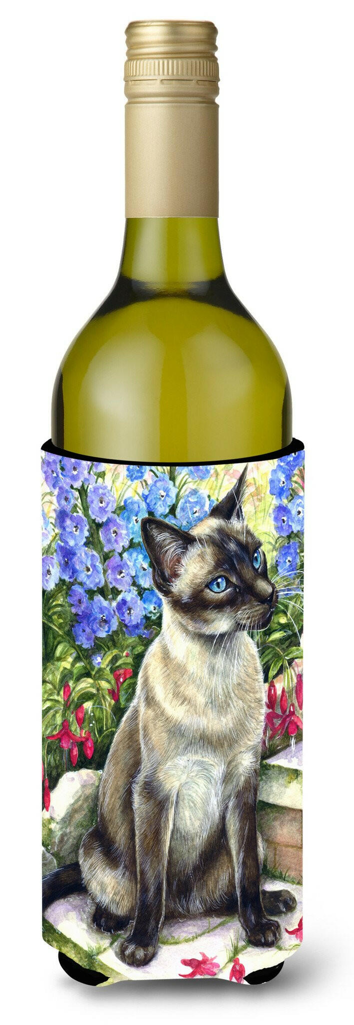 Siamese cat in the Garden Wine Bottle Hugger Gift Sleeve for Standard 750 ml Bottles, Insulated Reusable Also Fits Mini Shot & Pint Bottles