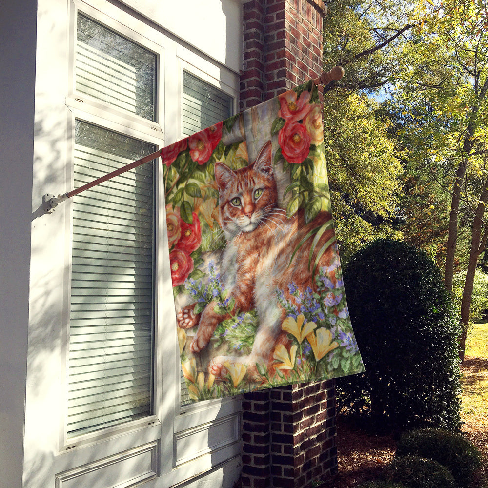 Tabby In The Roses by Debbie Cook House Flag 28x40 Porch Sleeve Pole Decorative Outside Yard Banner Artwork Wall Hanging, Polyester