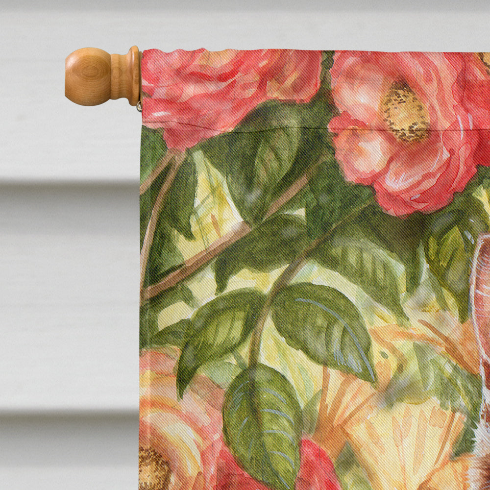 Tabby In The Roses by Debbie Cook House Flag 28x40 Porch Sleeve Pole Decorative Outside Yard Banner Artwork Wall Hanging, Polyester