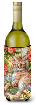 Tabby In The Roses by Debbie Cook Wine Bottle Hugger Gift Sleeve for Standard 750 ml Bottles, Insulated Reusable Also Fits Mini Shot & Pint Bottles