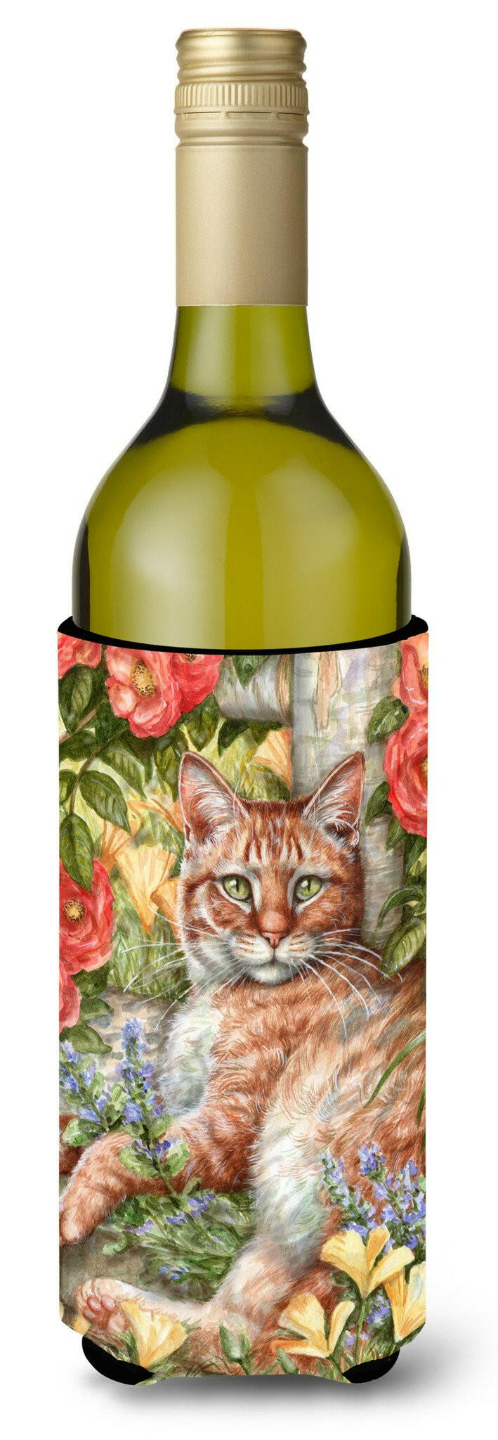 Tabby In The Roses by Debbie Cook Wine Bottle Hugger Gift Sleeve for Standard 750 ml Bottles, Insulated Reusable Also Fits Mini Shot & Pint Bottles