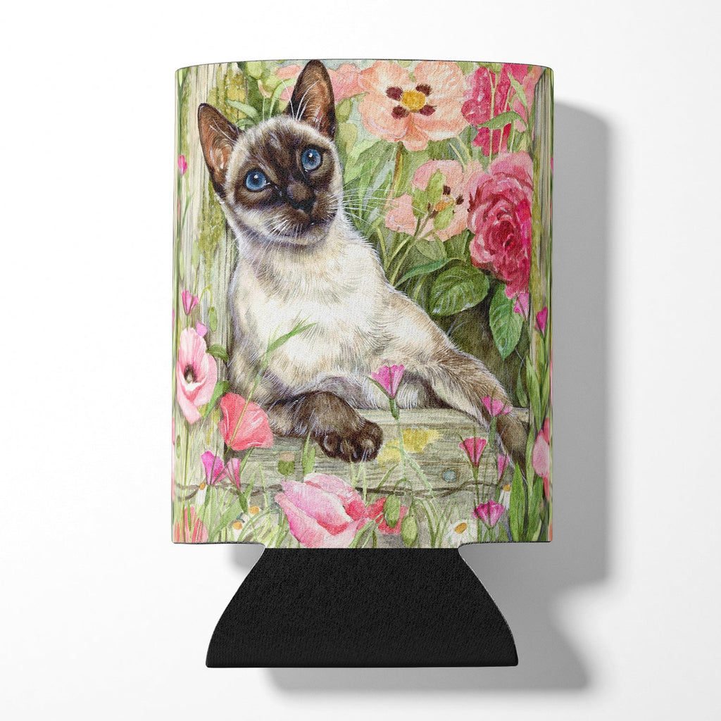 Siamese cat in the Roses Can or Bottle Hugger Cooler Sleeve for Standard 12 oz Cans, Insulated Foam Beer & Soda Can Hugger Reusable