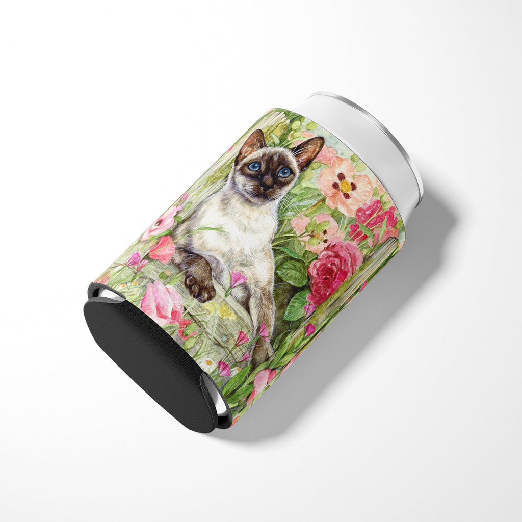 Siamese cat in the Roses Can or Bottle Hugger Cooler Sleeve for Standard 12 oz Cans, Insulated Foam Beer & Soda Can Hugger Reusable