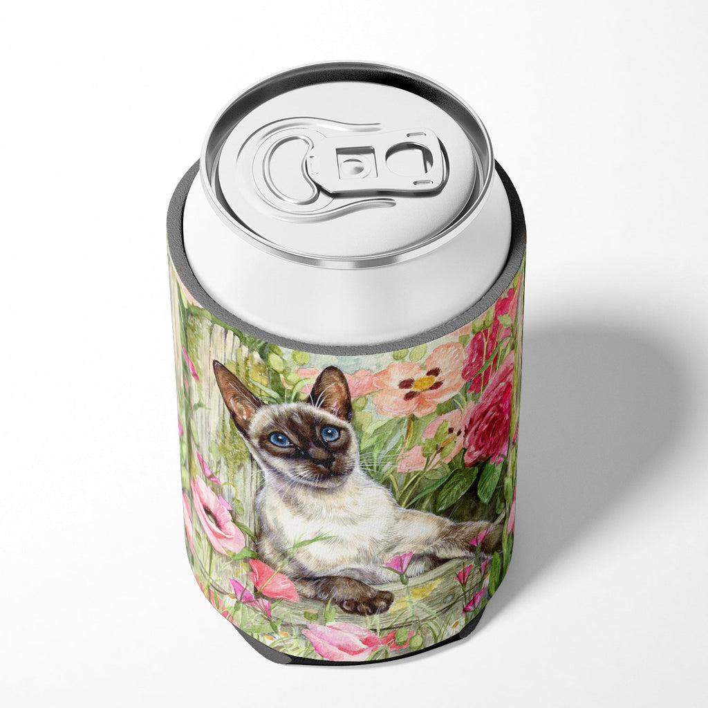 Siamese cat in the Roses Can or Bottle Hugger Cooler Sleeve for Standard 12 oz Cans, Insulated Foam Beer & Soda Can Hugger Reusable