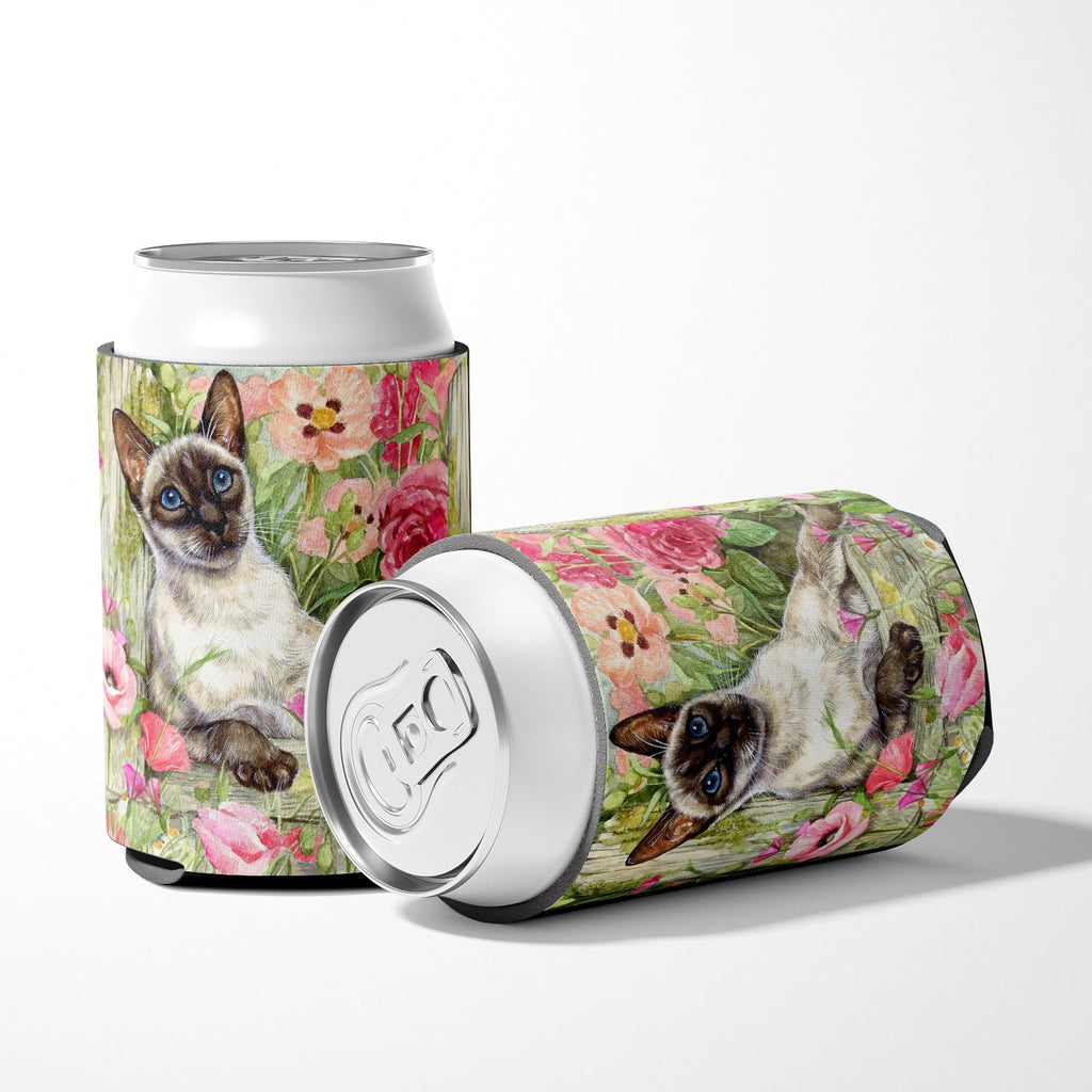 Siamese cat in the Roses Can or Bottle Hugger Cooler Sleeve for Standard 12 oz Cans, Insulated Foam Beer & Soda Can Hugger Reusable
