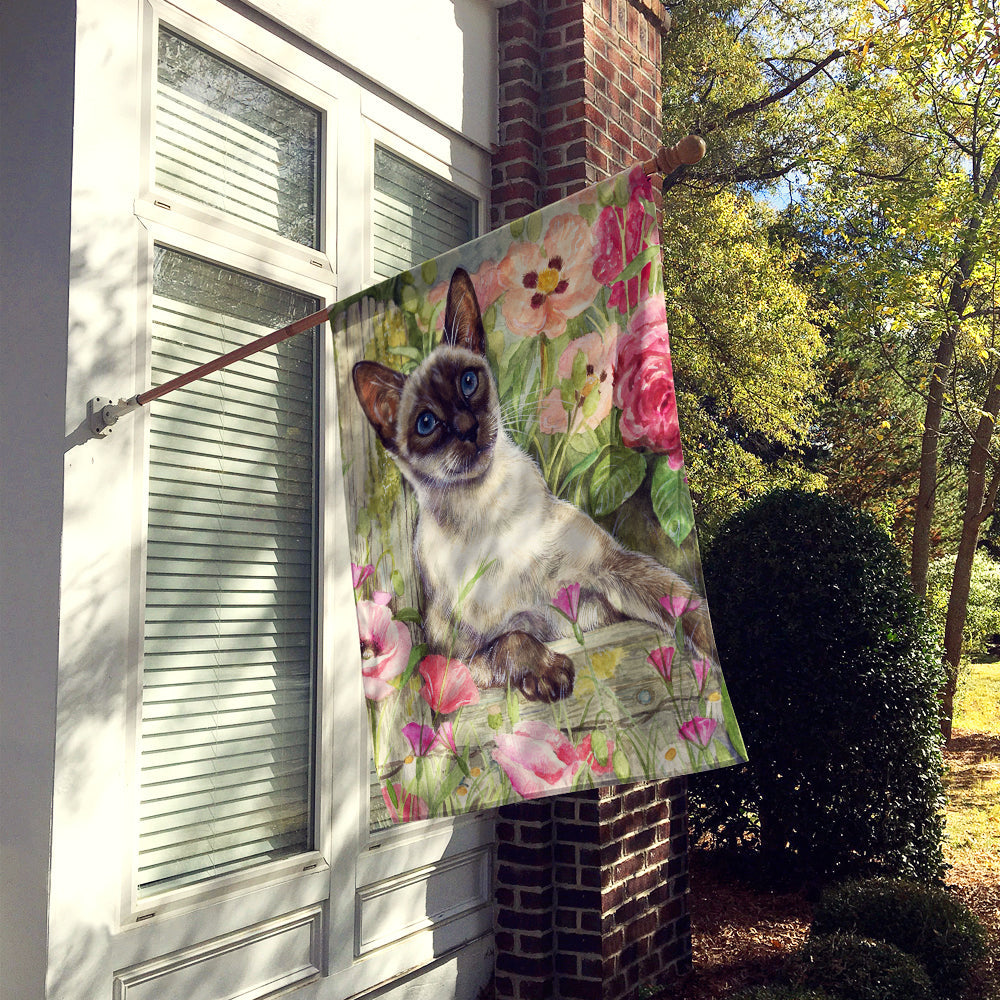 Siamese cat in the Roses House Flag 28x40 Porch Sleeve Pole Decorative Outside Yard Banner Artwork Wall Hanging, Polyester
