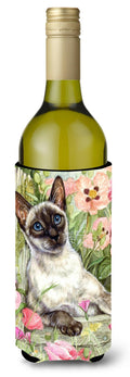 Siamese cat in the Roses Wine Bottle Hugger Gift Sleeve for Standard 750 ml Bottles, Insulated Reusable Also Fits Mini Shot & Pint Bottles
