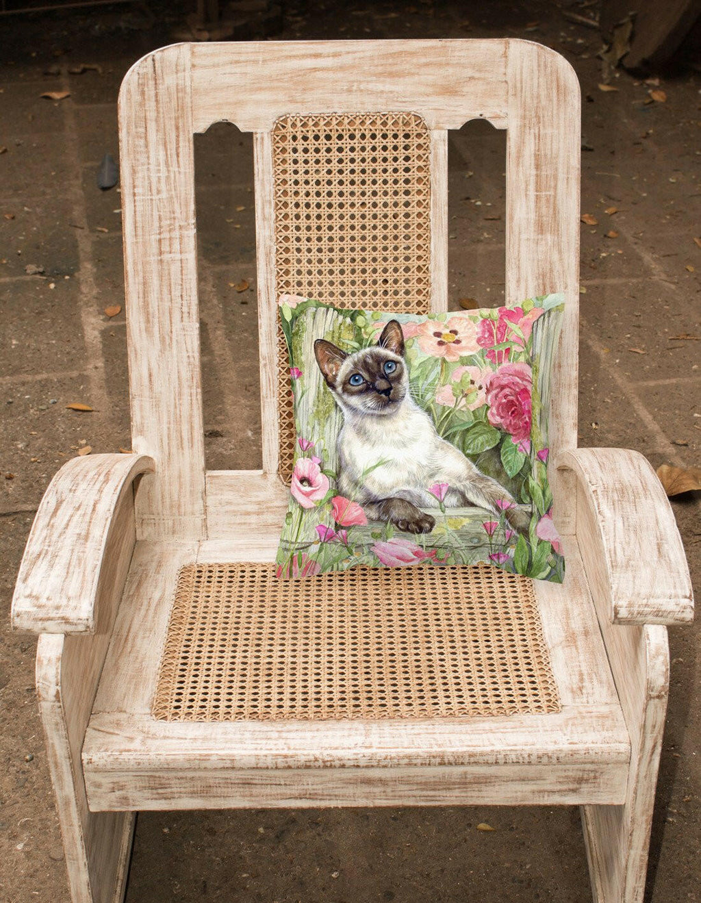 Siamese cat in the Roses Decorative Throw Pillow 14x14 Indoor Outdoor Accent Cushion, Fabric Cover with Insert for Sofa, Bed, Porch & Living Room