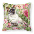 Siamese cat in the Roses Decorative Throw Pillow 18x18 Indoor Outdoor Accent Cushion, Fabric Cover with Insert for Sofa, Bed, Porch & Living Room