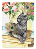 Cat and Peacock Feathers House Flag 28x40 Porch Sleeve Pole Decorative Outside Yard Banner Artwork Wall Hanging, Polyester