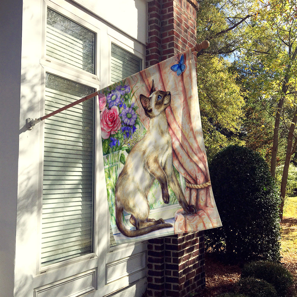 Siamese cat with Butterfly House Flag 28x40 Porch Sleeve Pole Decorative Outside Yard Banner Artwork Wall Hanging, Polyester