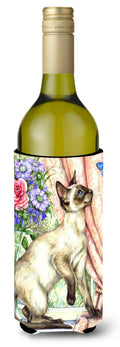 Siamese cat with Butterfly Wine Bottle Hugger Gift Sleeve for Standard 750 ml Bottles, Insulated Reusable Also Fits Mini Shot & Pint Bottles