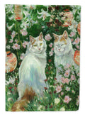 Cats In Garden by Debbie Cook House Flag 28x40 Porch Sleeve Pole Decorative Outside Yard Banner Artwork Wall Hanging, Polyester