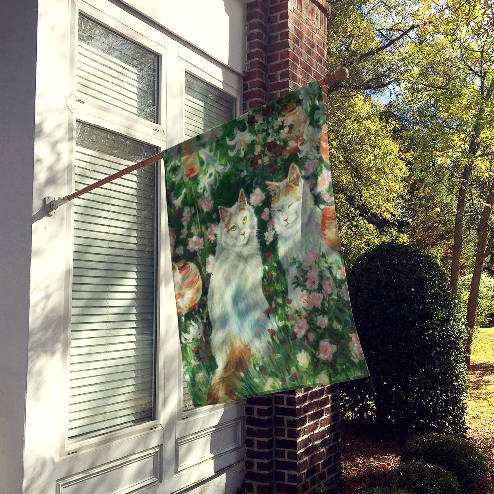 Cats In Garden by Debbie Cook House Flag 28x40 Porch Sleeve Pole Decorative Outside Yard Banner Artwork Wall Hanging, Polyester