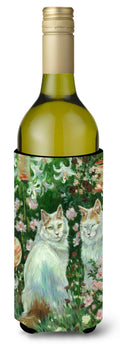 Cats In Garden by Debbie Cook Wine Bottle Hugger Gift Sleeve for Standard 750 ml Bottles, Insulated Reusable Also Fits Mini Shot & Pint Bottles