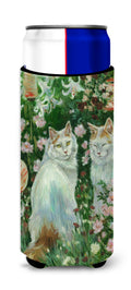 Cats In Garden by Debbie Cook Slim Can Hugger , Insulated Foam Hugger for 12 oz Slim Cans, Beer Bottles & Water Bottles, Printed in USA