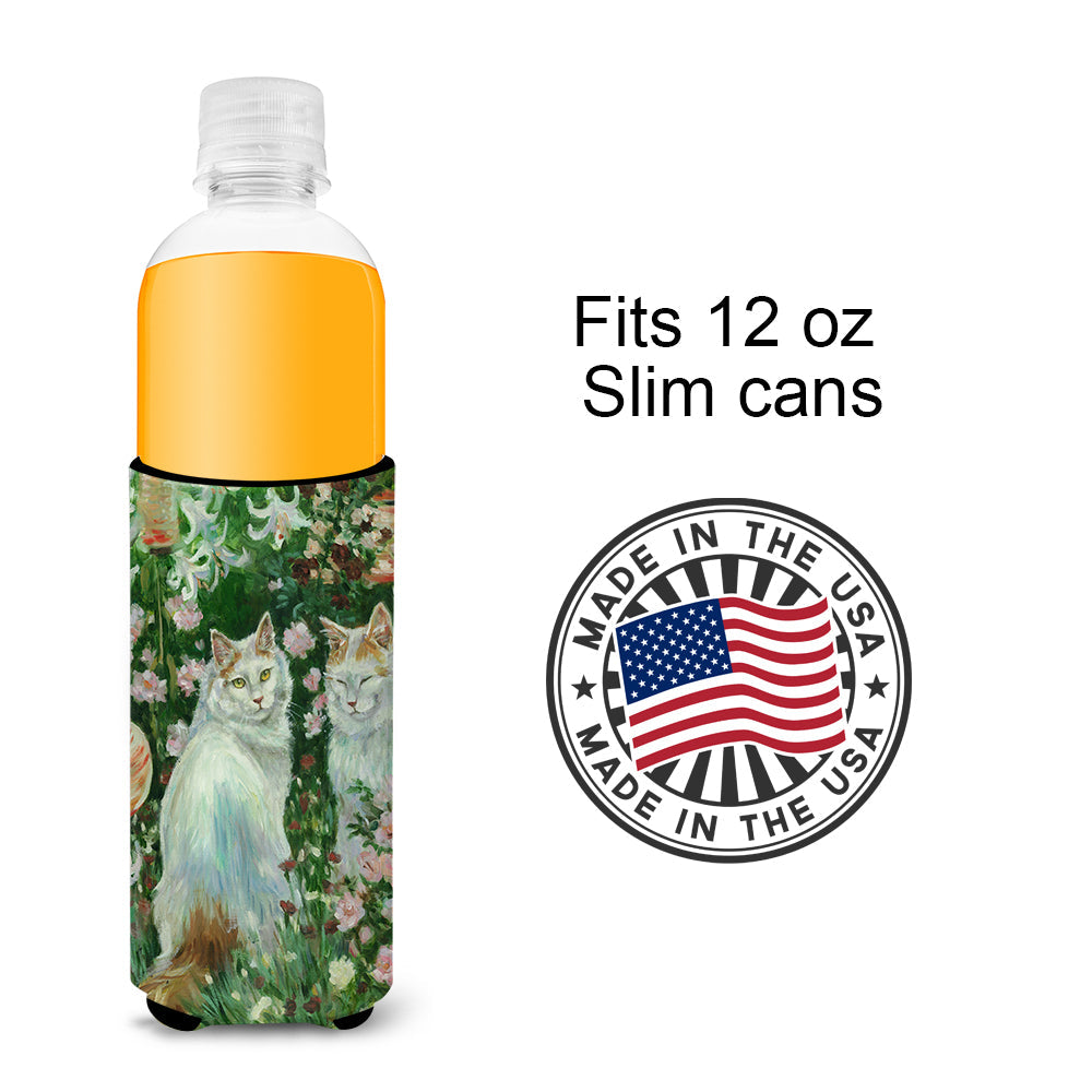 Cats In Garden by Debbie Cook Slim Can Hugger , Insulated Foam Hugger for 12 oz Slim Cans, Beer Bottles & Water Bottles, Printed in USA