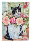 Black and White Rose Cat House Flag 28x40 Porch Sleeve Pole Decorative Outside Yard Banner Artwork Wall Hanging, Polyester