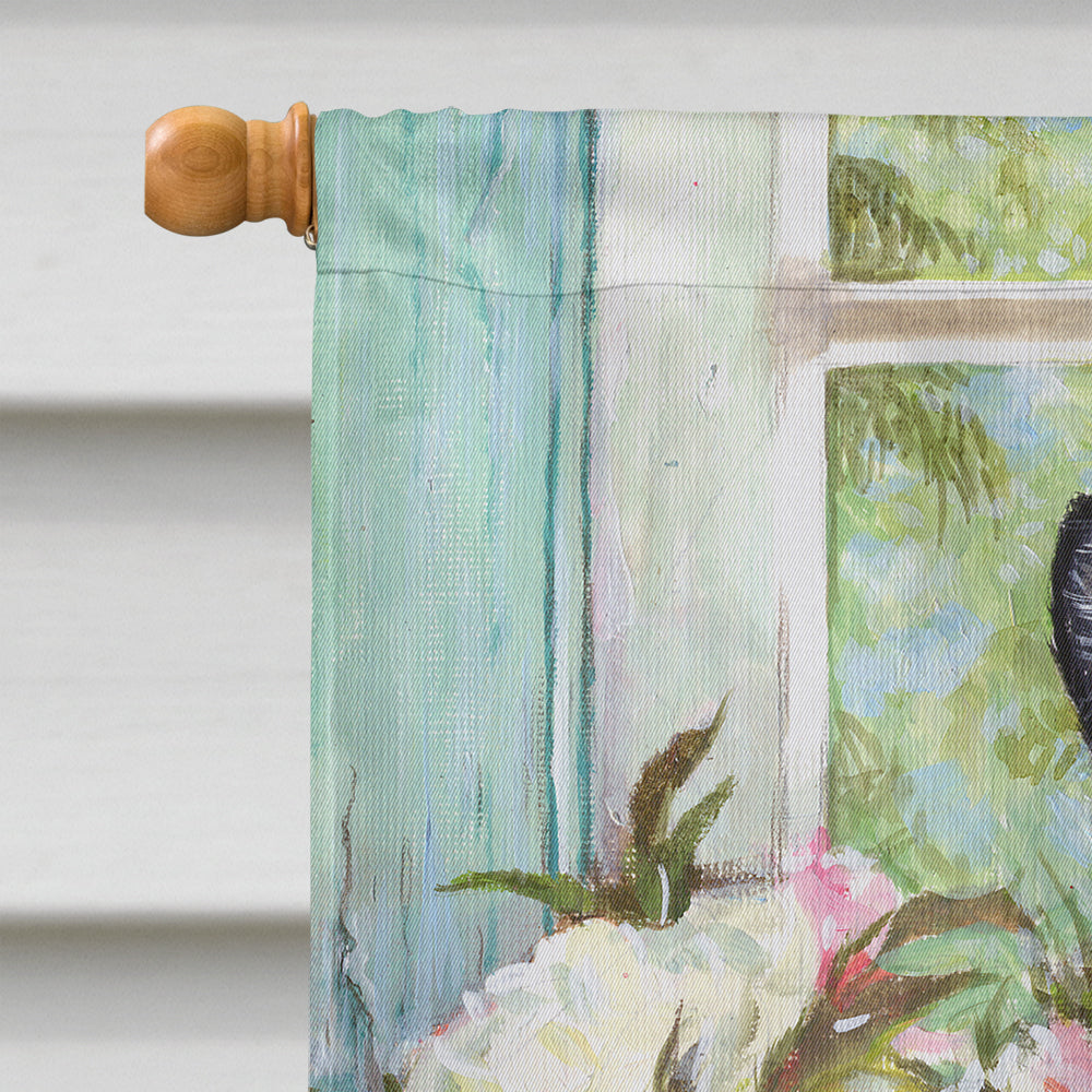 Black and White Rose Cat House Flag 28x40 Porch Sleeve Pole Decorative Outside Yard Banner Artwork Wall Hanging, Polyester
