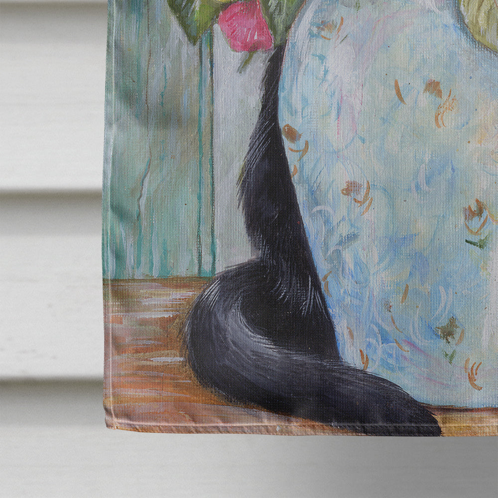 Black and White Rose Cat House Flag 28x40 Porch Sleeve Pole Decorative Outside Yard Banner Artwork Wall Hanging, Polyester