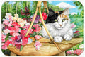 Cat In Basket Cutting Board Tempered Glass Kitchen Cutting Surface, Heat Resistant Chopping, Non-Slip Feet, Food Prep & Serving