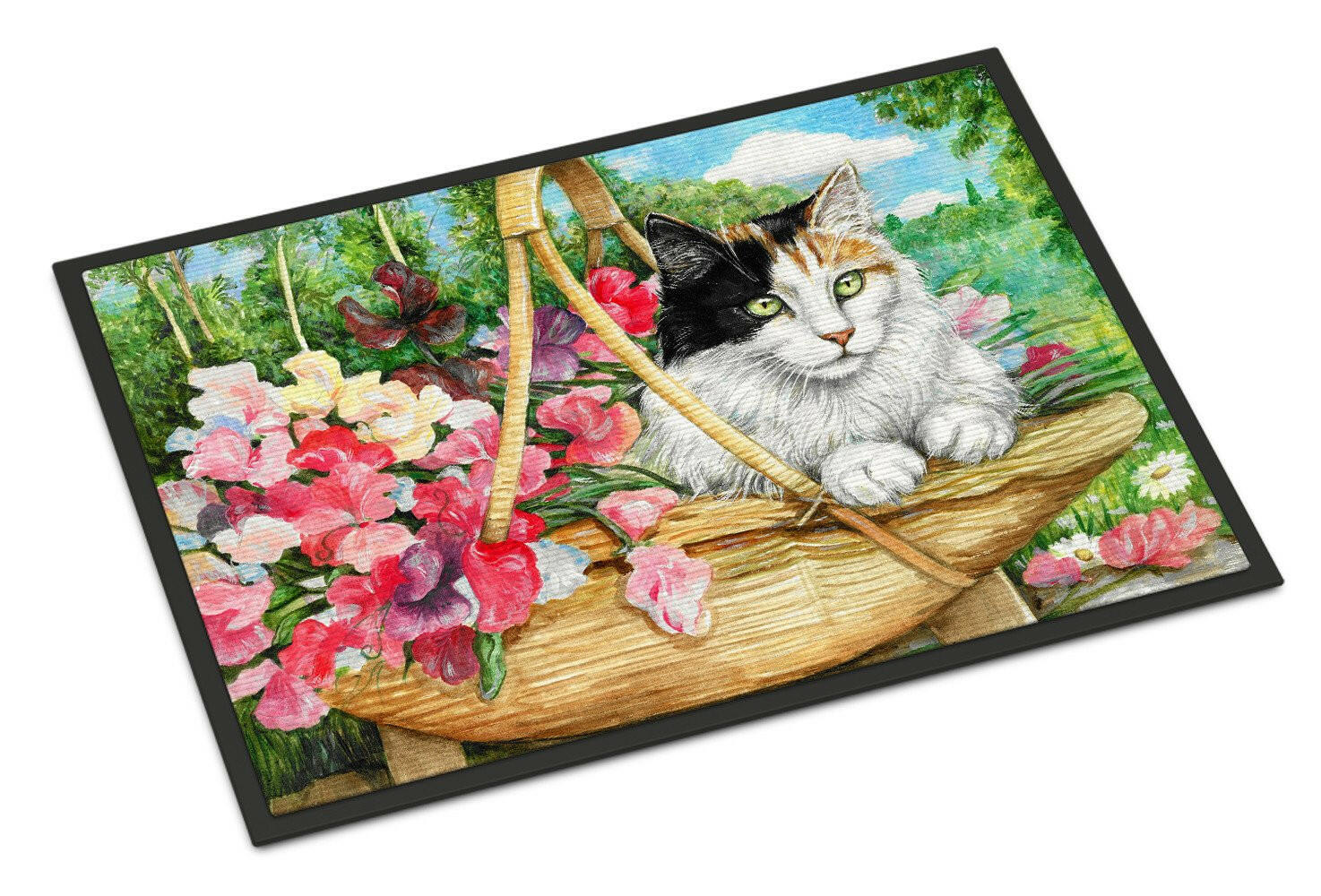 Cat In Basket Doormat Indoor Outdoor 18H X 27W Front Door Mat Rugs for Entryway, Non Slip Washable