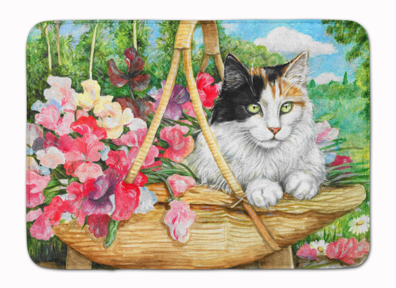 Cat In Basket Memory Foam Kitchen Mat Machine Washable Anti-Fatigue Cushion Comfort Bath or Kitchen Rug