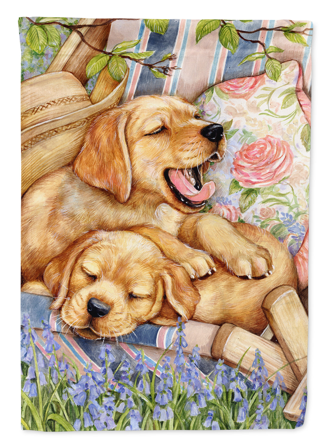Yellow Labrador Deck Pups House Flag 28x40 Porch Sleeve Pole Decorative Outside Yard Banner Artwork Wall Hanging, Polyester