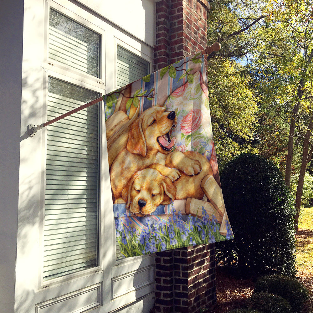 Yellow Labrador Deck Pups House Flag 28x40 Porch Sleeve Pole Decorative Outside Yard Banner Artwork Wall Hanging, Polyester
