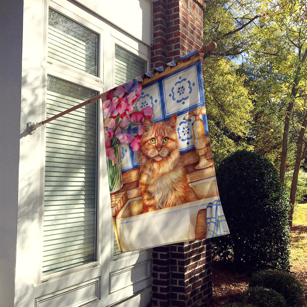 Cat In Sink by Debbie Cook House Flag 28x40 Porch Sleeve Pole Decorative Outside Yard Banner Artwork Wall Hanging, Polyester
