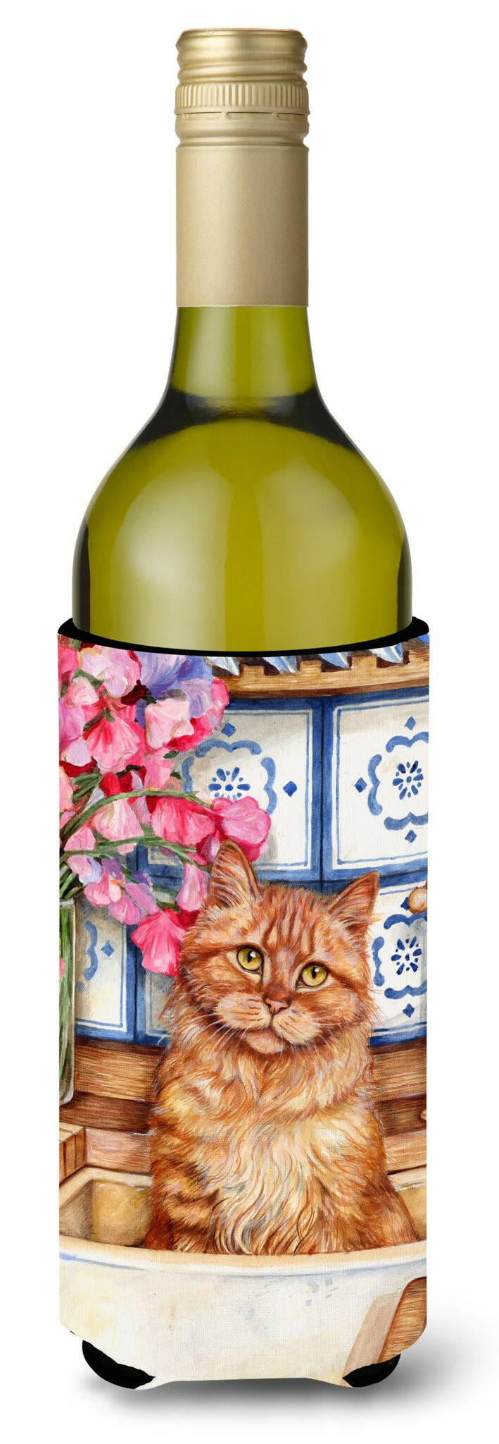Cat In Sink by Debbie Cook Wine Bottle Hugger Gift Sleeve for Standard 750 ml Bottles, Insulated Reusable Also Fits Mini Shot & Pint Bottles