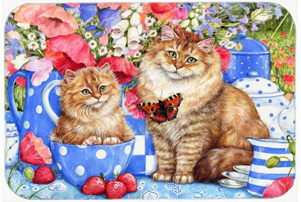 Blue Cats Cutting Board Tempered Glass Kitchen Cutting Surface, Heat Resistant Chopping, Non-Slip Feet, Food Prep & Serving