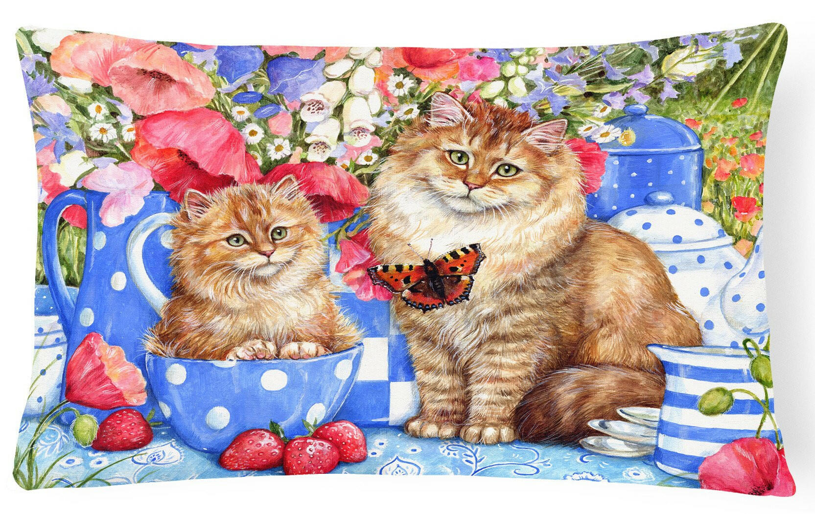 Blue Cats Decorative Throw Pillow 12x16 Indoor Outdoor Accent Cushion, Fabric Cover with Insert for Sofa, Bed, Porch & Living Room