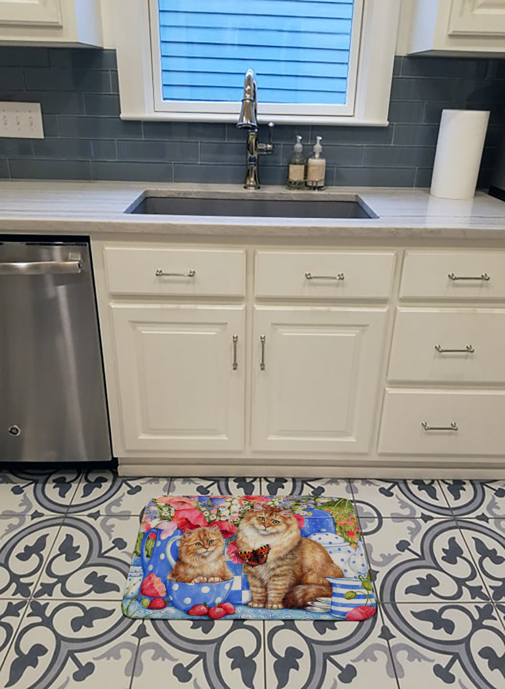 Blue Cats Memory Foam Kitchen Mat Machine Washable Anti-Fatigue Cushion Comfort Bath or Kitchen Rug