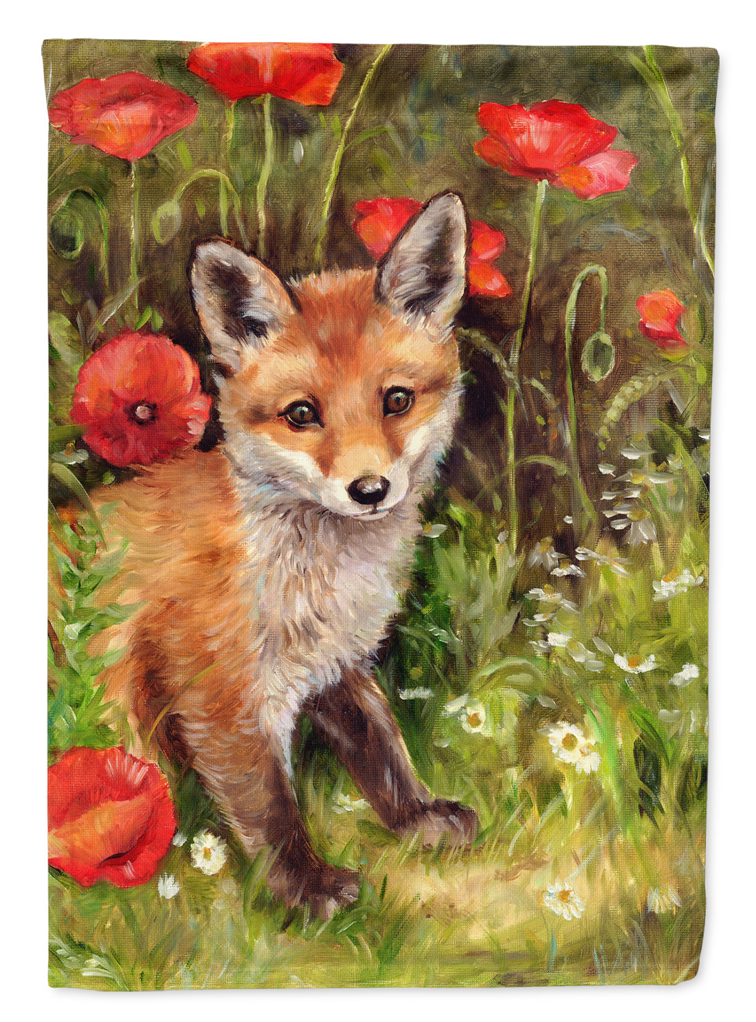 Fox Cub by Debbie Cook House Flag 28x40 Porch Sleeve Pole Decorative Outside Yard Banner Artwork Wall Hanging, Polyester