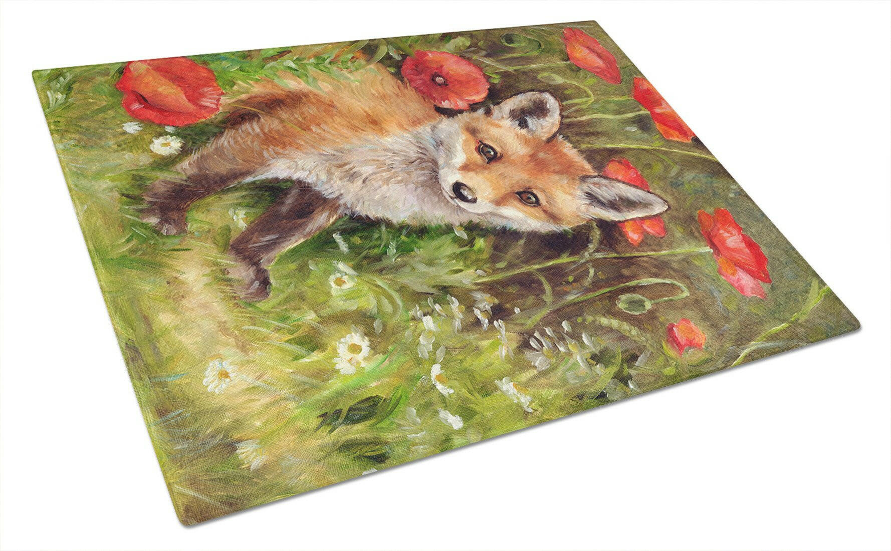Fox Cub by Debbie Cook Cutting Board Tempered Glass Kitchen Cutting Surface, Heat Resistant Chopping, Non-Slip Feet, Food Prep & Serving