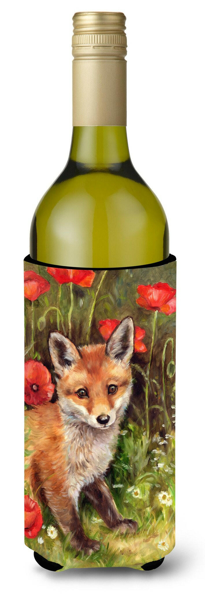 Fox Cub by Debbie Cook Wine Bottle Hugger Gift Sleeve for Standard 750 ml Bottles, Insulated Reusable Also Fits Mini Shot & Pint Bottles