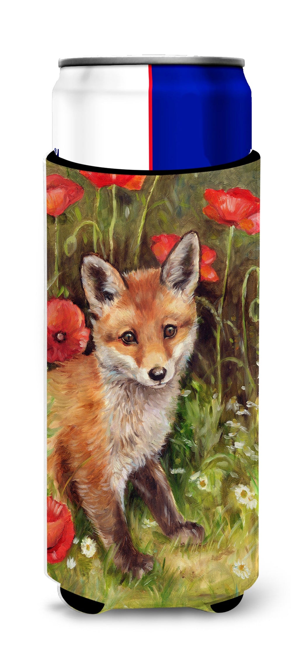 Fox Cub by Debbie Cook Slim Can Hugger , Insulated Foam Hugger for 12 oz Slim Cans, Beer Bottles & Water Bottles, Printed in USA