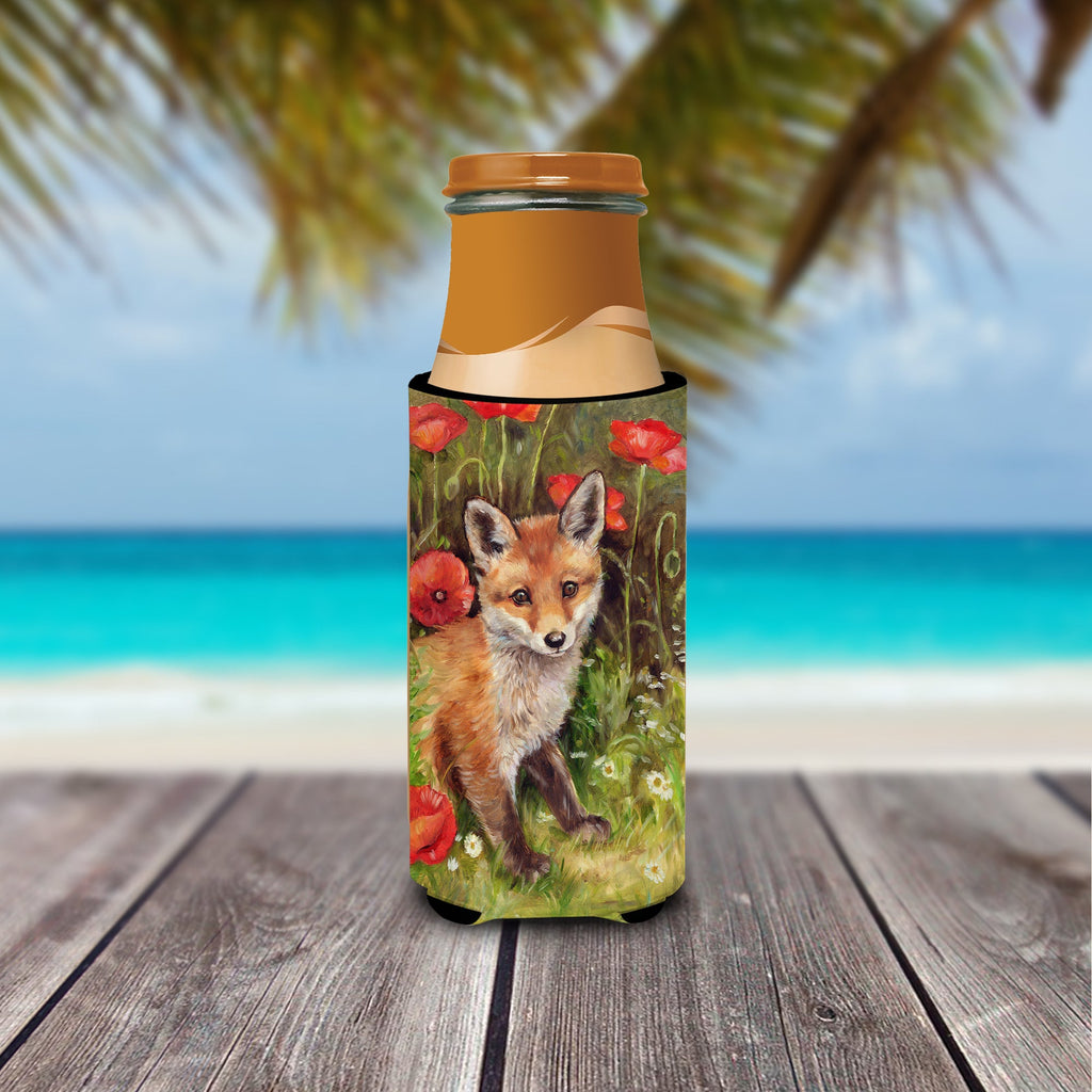 Fox Cub by Debbie Cook Slim Can Hugger , Insulated Foam Hugger for 12 oz Slim Cans, Beer Bottles & Water Bottles, Printed in USA