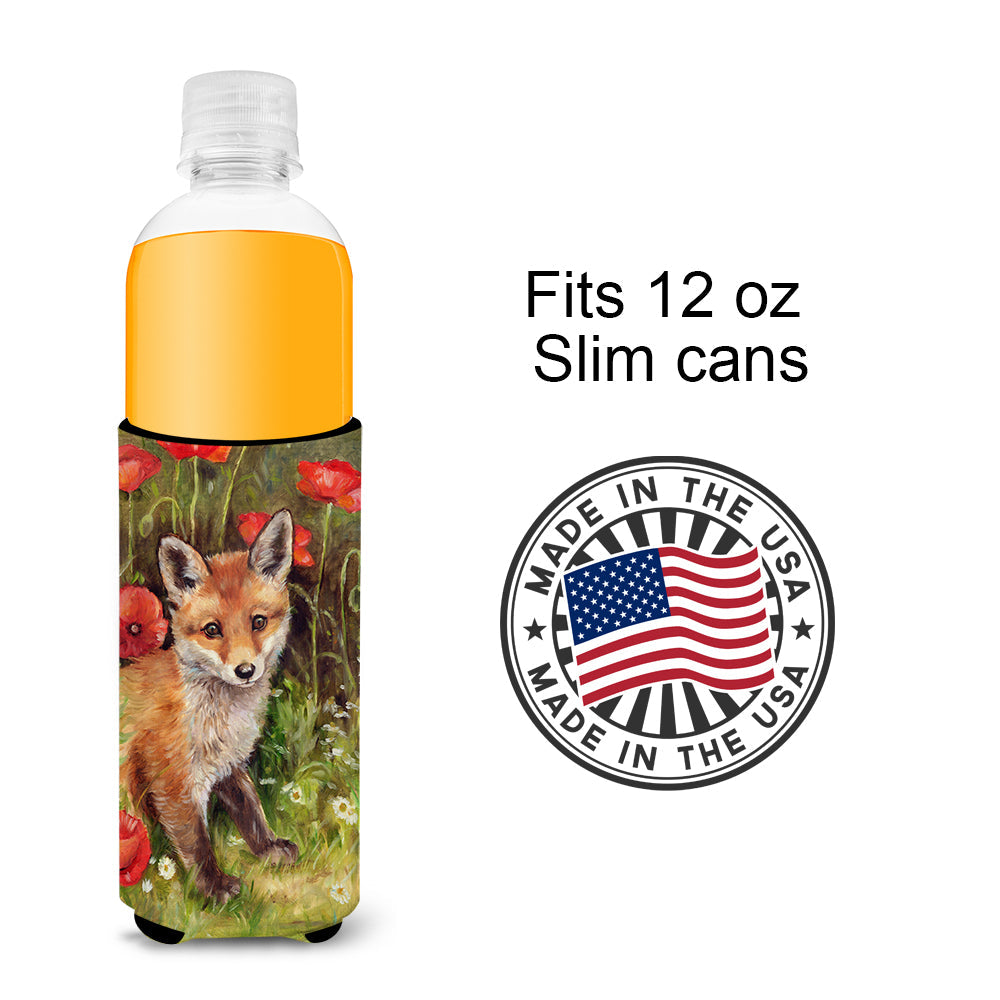 Fox Cub by Debbie Cook Slim Can Hugger , Insulated Foam Hugger for 12 oz Slim Cans, Beer Bottles & Water Bottles, Printed in USA