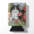 Black and White Cat in Poppies Can or Bottle Hugger Cooler Sleeve for Standard 12 oz Cans, Insulated Foam Beer & Soda Can Hugger Reusable