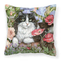 Black and White Cat in Poppies Decorative Throw Pillow 18x18 Indoor Outdoor Accent Cushion, Fabric Cover with Insert for Sofa, Bed, Porch & Living Room