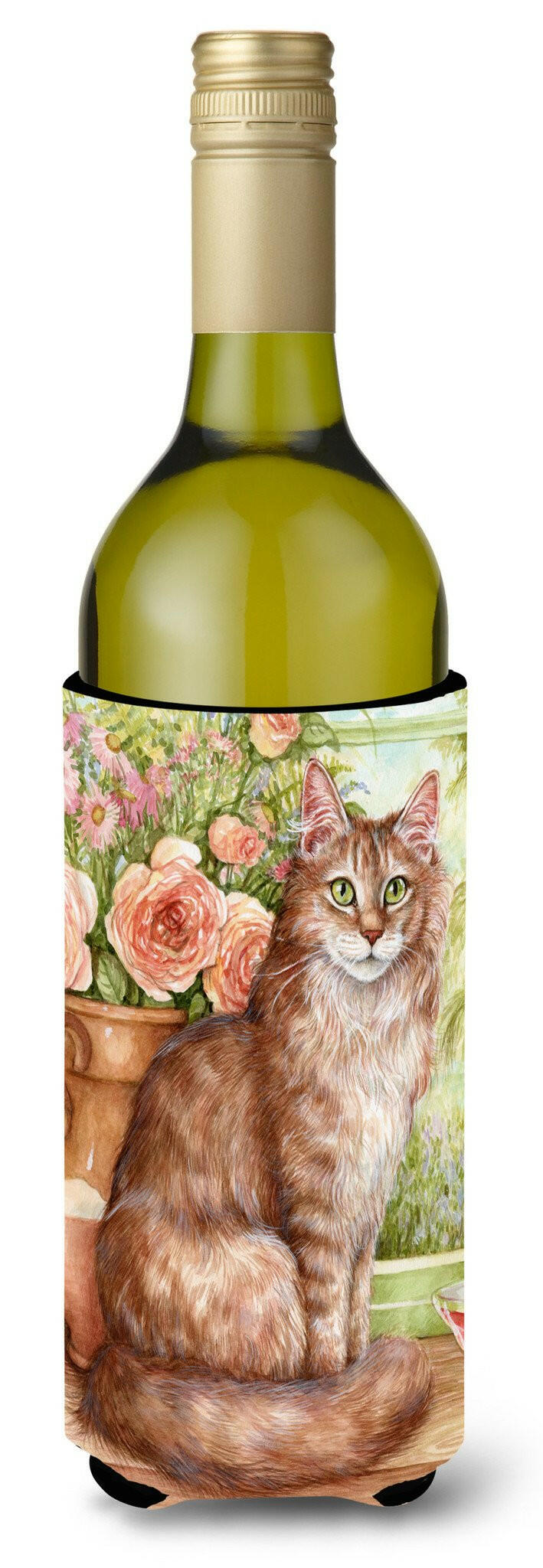Maine Coon Cat by Debbie Cook Wine Bottle Hugger Gift Sleeve for Standard 750 ml Bottles, Insulated Reusable Also Fits Mini Shot & Pint Bottles