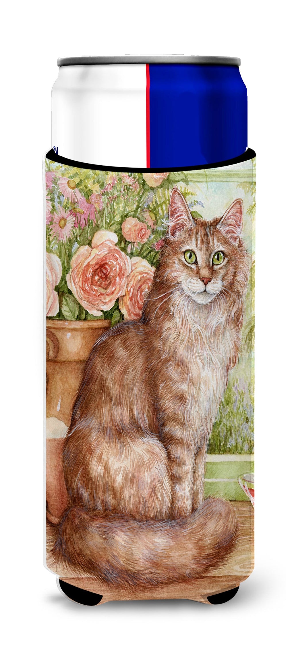 Maine Coon Cat by Debbie Cook Slim Can Hugger , Insulated Foam Hugger for 12 oz Slim Cans, Beer Bottles & Water Bottles, Printed in USA