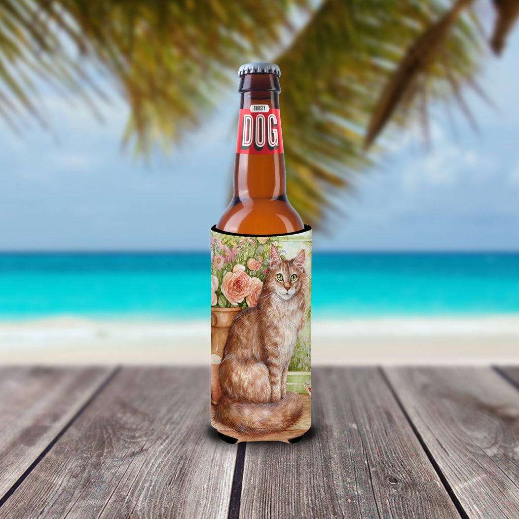 Maine Coon Cat by Debbie Cook Slim Can Hugger , Insulated Foam Hugger for 12 oz Slim Cans, Beer Bottles & Water Bottles, Printed in USA