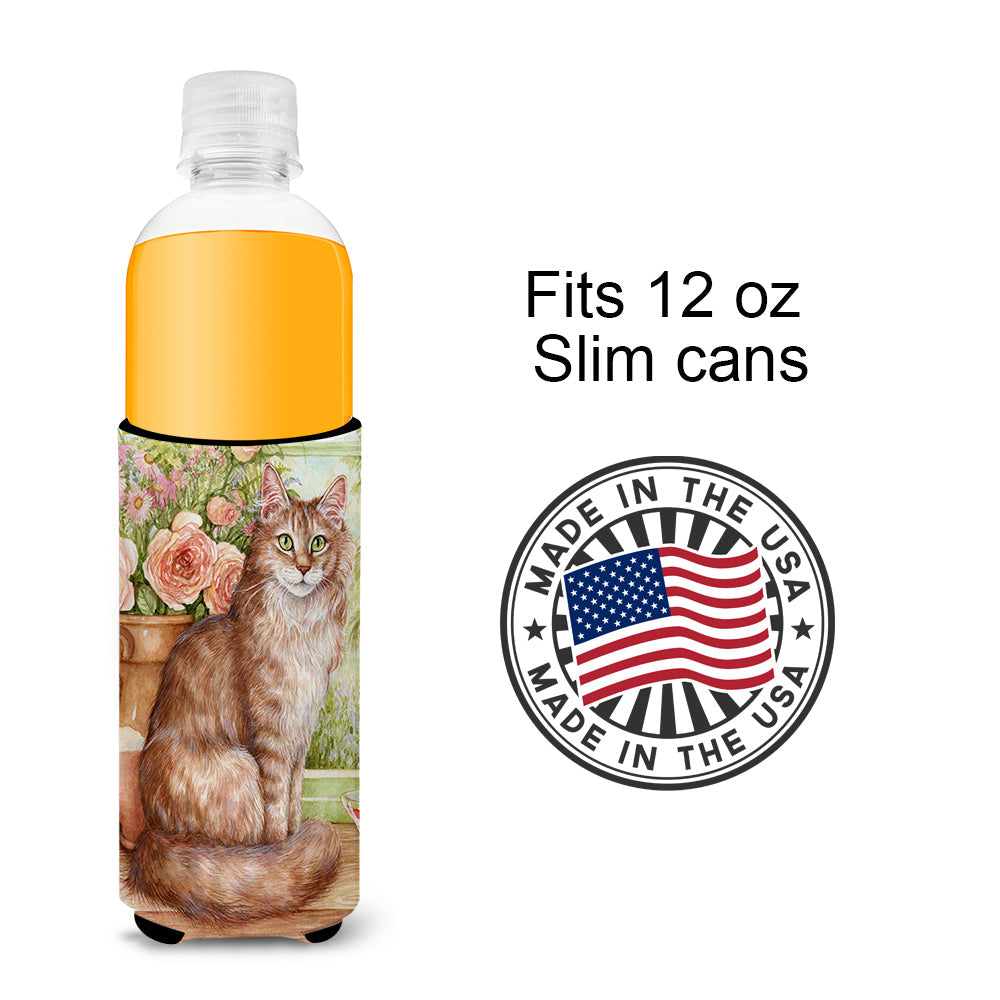 Maine Coon Cat by Debbie Cook Slim Can Hugger , Insulated Foam Hugger for 12 oz Slim Cans, Beer Bottles & Water Bottles, Printed in USA
