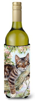 Sleepy Cat by Debbie Cook Wine Bottle Hugger Gift Sleeve for Standard 750 ml Bottles, Insulated Reusable Also Fits Mini Shot & Pint Bottles