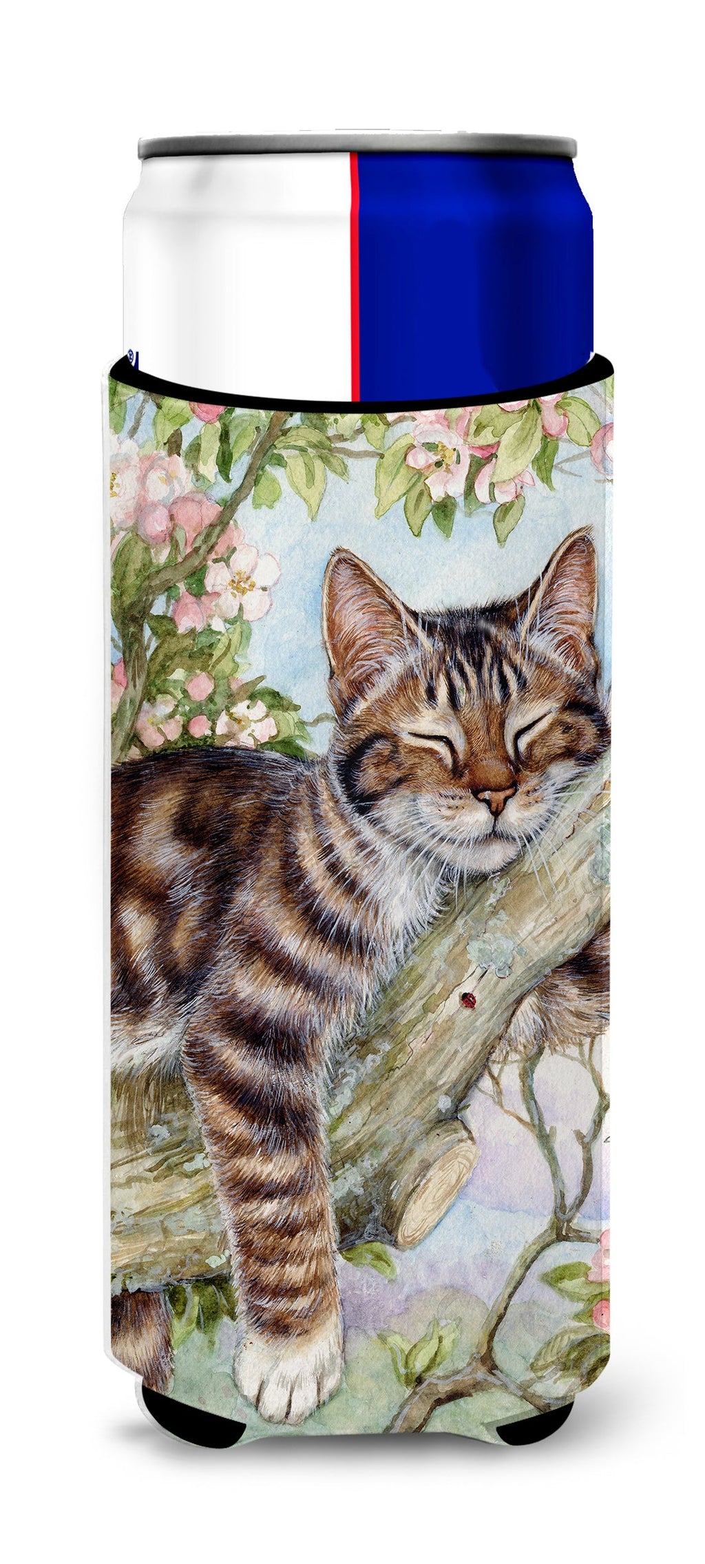 Sleepy Cat by Debbie Cook Slim Can Hugger , Insulated Foam Hugger for 12 oz Slim Cans, Beer Bottles & Water Bottles, Printed in USA