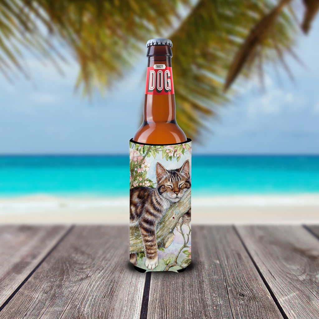 Sleepy Cat by Debbie Cook Slim Can Hugger , Insulated Foam Hugger for 12 oz Slim Cans, Beer Bottles & Water Bottles, Printed in USA