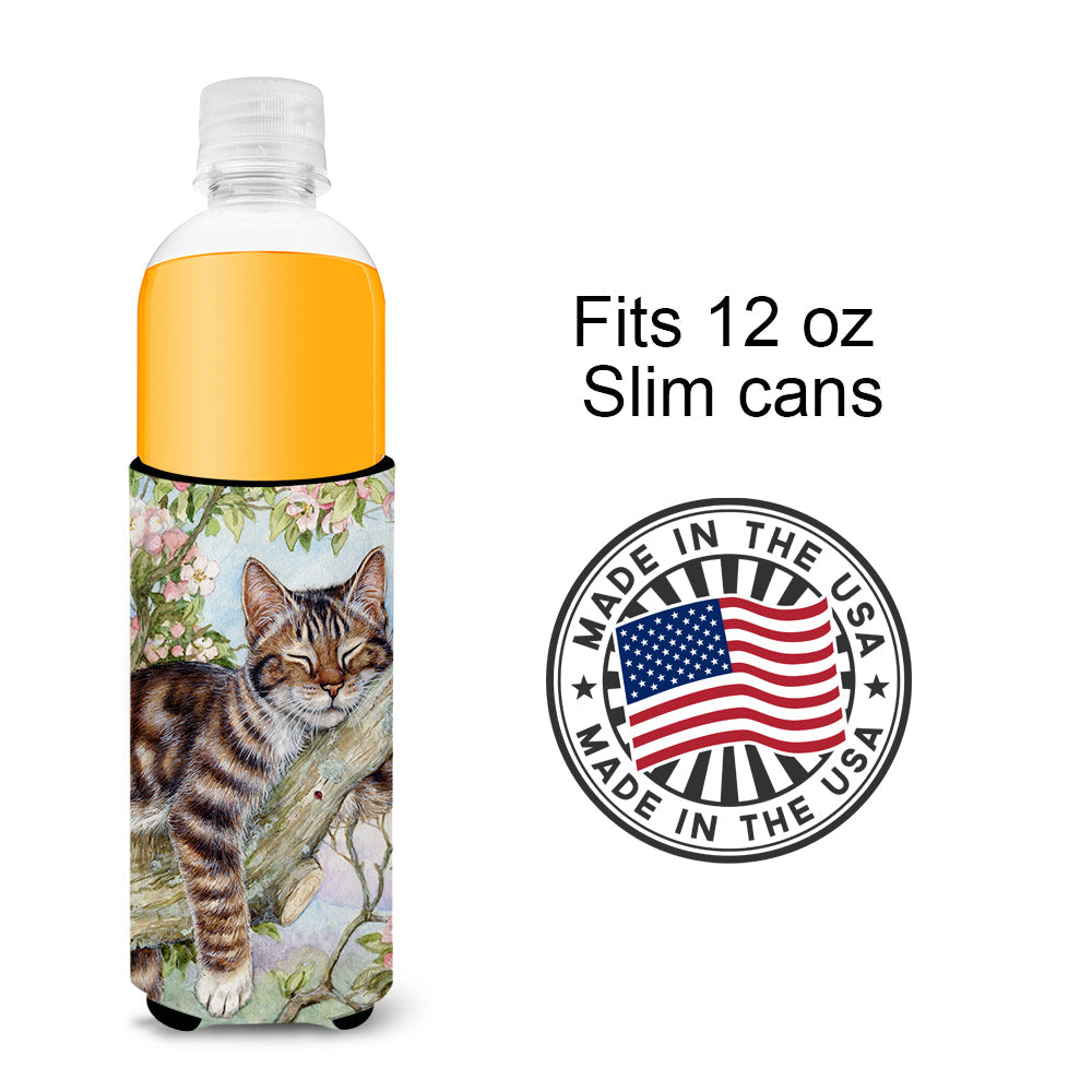 Sleepy Cat by Debbie Cook Slim Can Hugger , Insulated Foam Hugger for 12 oz Slim Cans, Beer Bottles & Water Bottles, Printed in USA